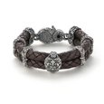 Bracelet "Liliaceous" with lions on brown leather without stones