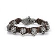 Braided bracelet "Skull beads" brown leather