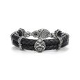 Bracelet "Liliaceous" with lions on black leather without stones