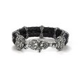 Bracelet "Liliaceous" with lions on black leather without stones